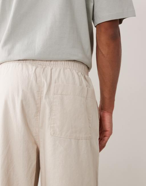 ASOS DESIGN loose linen blend pants in stone, 4 of 5
