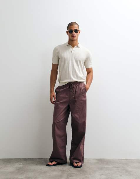 ASOS DESIGN loose linen blend trousers in brown