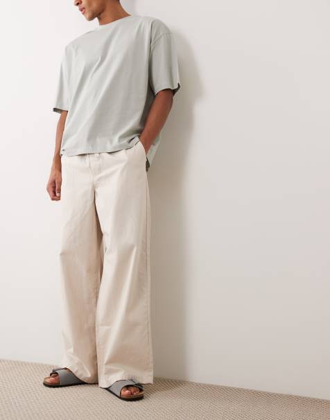 ASOS DESIGN loose linen blend trousers in stone - view 1