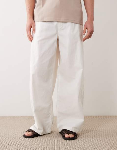 ASOS DESIGN loose linen blend trousers in white