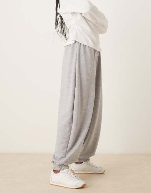ASOS DESIGN loose low rise barrel trackies in grey marl, 2 of 5