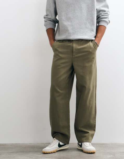 ASOS DESIGN loose pants in khaki with elasticated waist - view 1