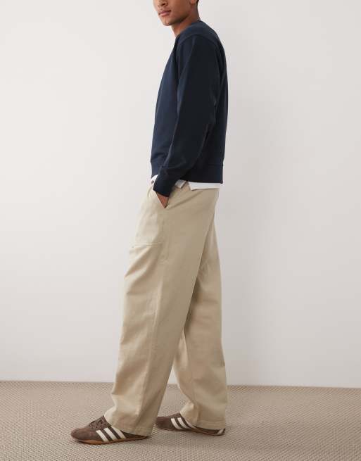 ASOS DESIGN loose pants in stone with patch pockets, 3 of 5