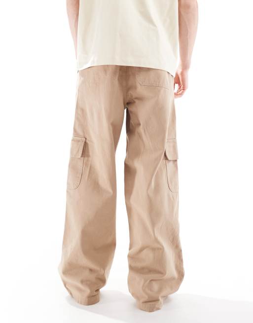 ASOS DESIGN loose pull on cargo in beige, 4 of 5