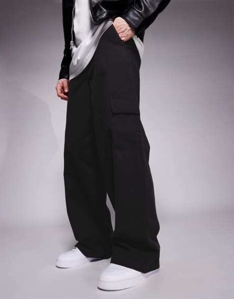 ASOS DESIGN loose pull on cargo trouser in black - view 1