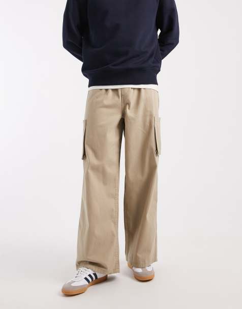 ASOS DESIGN loose pull on cargos in beige