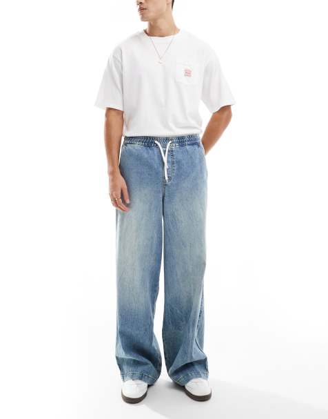 ASOS DESIGN loose pull on jean in light wash blue - view 1