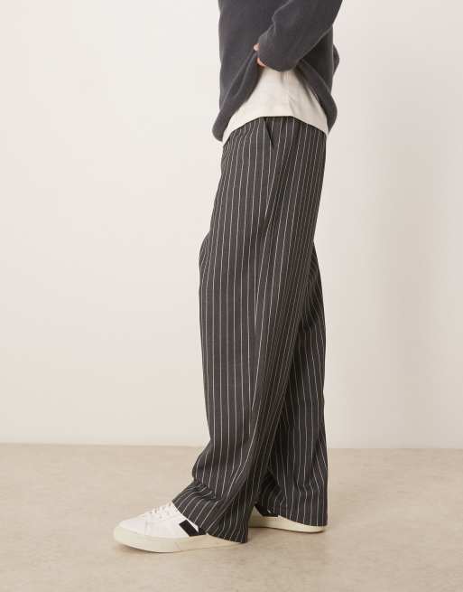 ASOS DESIGN loose pull on pants in gray pinstripe , 3 of 5
