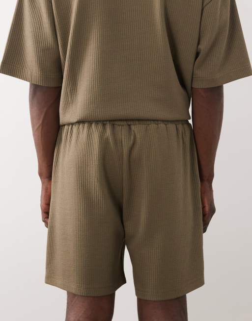ASOS DESIGN loose seersucker jersey shorts in dusky green, 4 of 5