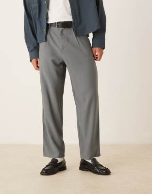 Asos Design Loose Skater Fit Smart Pants In Gray