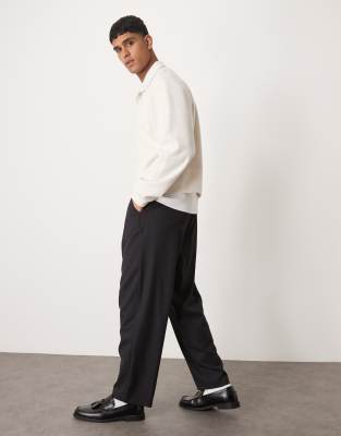 asos ASOS DESIGN loose skater fit smart trousers in washed black