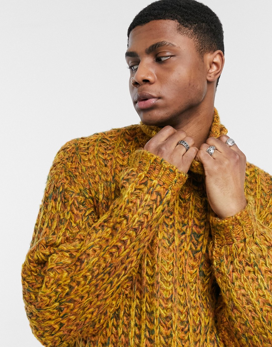 ASOS DESIGN loose stitch sweater in mustard textured yarn-Yellow