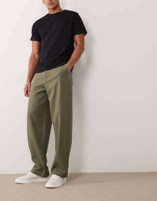 Asos Design Loose Straight Canvas Pants In Green