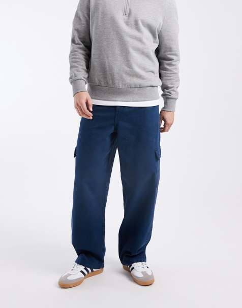 ASOS DESIGN loose straight cargo trousers in blue - view 1