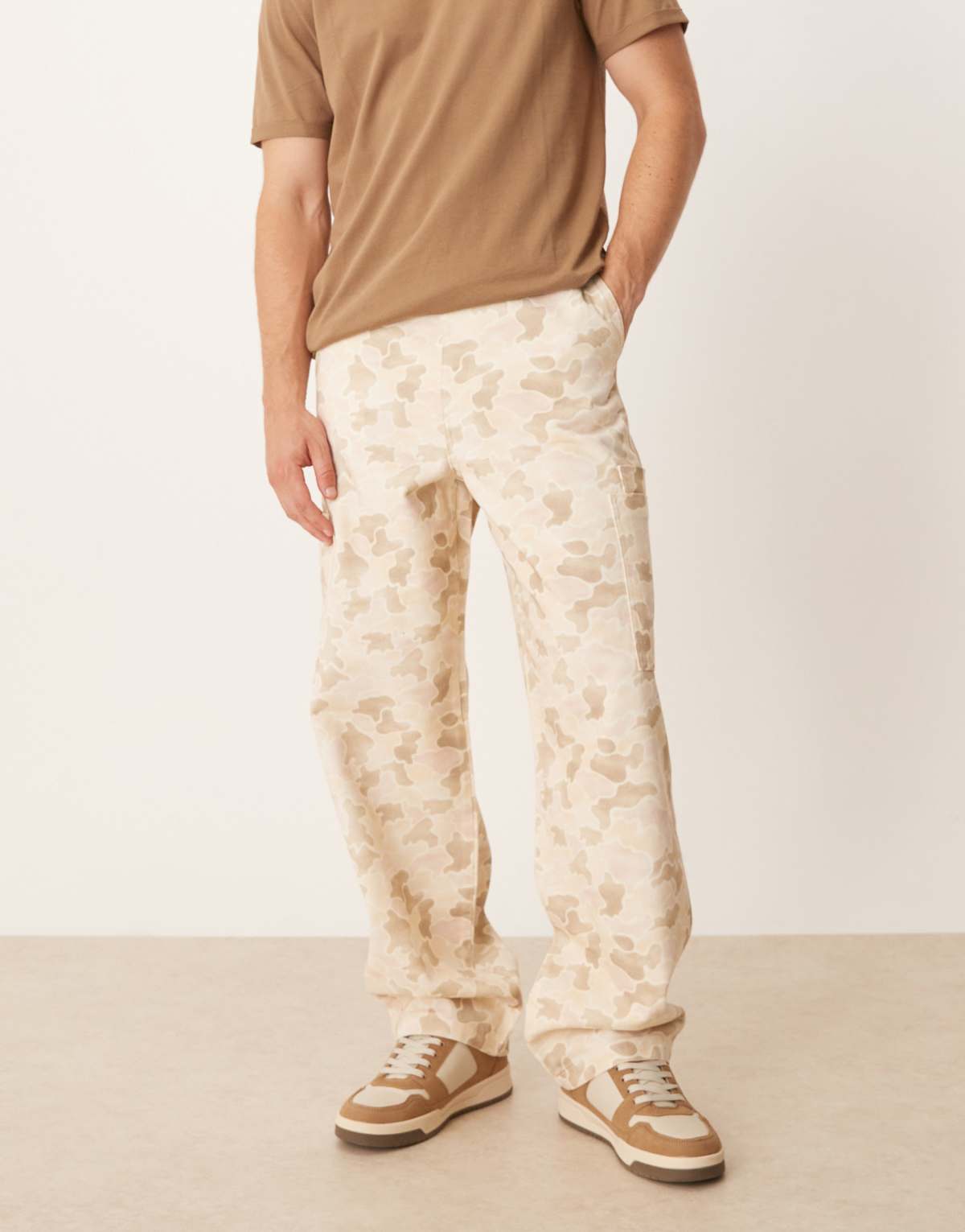 ASOS DESIGN loose straight cargo trousers in camo