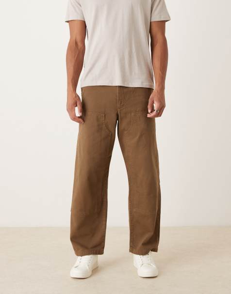 ASOS DESIGN loose straight carpenter pants in brown - view 1
