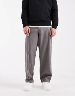 Asos Design Loose Straight Chinos In Gray