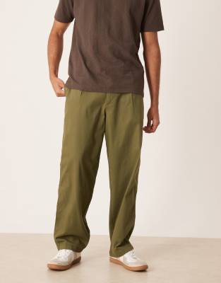 Asos Design Loose Straight Chinos In Green