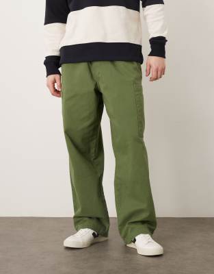 Asos Design Loose Straight Elasticized Pull On Cargo Pants In Green