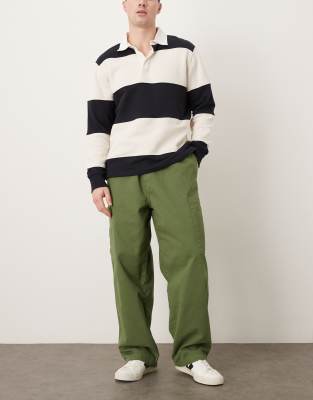 Asos Design Loose Straight Elasticized Pull On Cargo Pants In Green