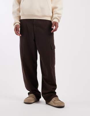 Asos Design Loose Straight Fit Cargo Pants In Brown