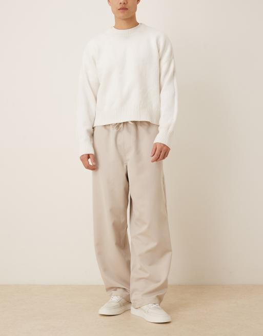 ASOS DESIGN loose straight fit pants with elasticated waist in sand | ASOS