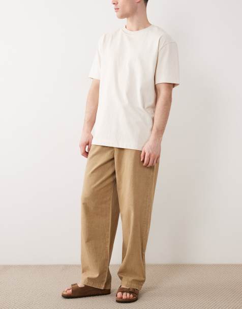 ASOS DESIGN loose straight fit textured pants in beige - view 1