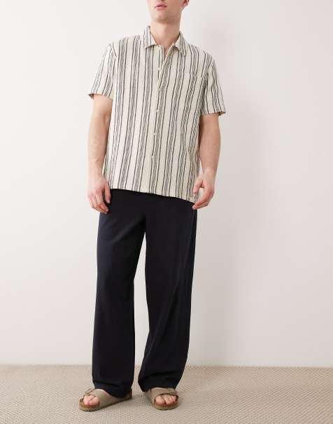 ASOS DESIGN loose straight fit textured pants in black - part of a set - view 1