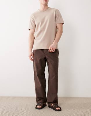 Asos Design Loose Straight Fit Textured Pants In Brown