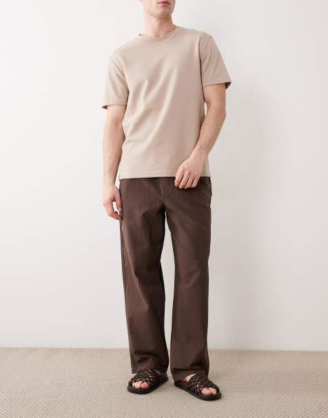 ASOS DESIGN loose straight fit textured pants in brown - part of a set - view 1