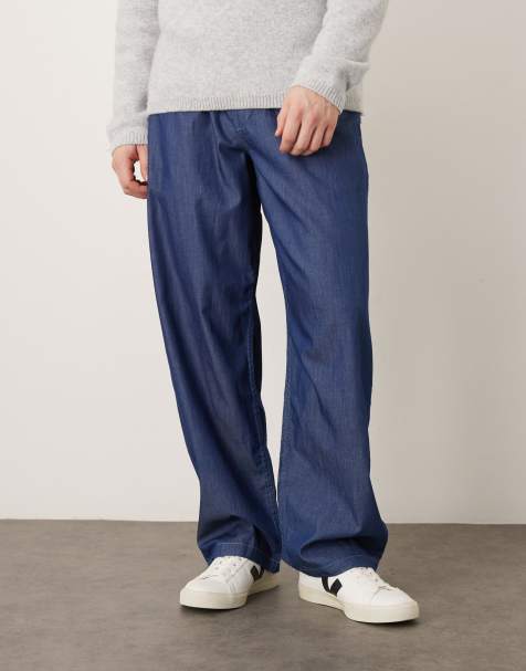 ASOS DESIGN loose straight fit trousers in chambray 