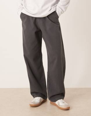 Asos Design Loose Straight Fit Twill Chino In Gray