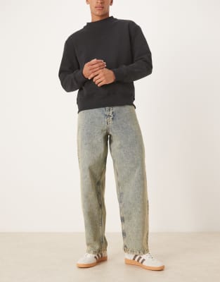 ASOS DESIGN loose straight fit yellow wash jeans-Brown