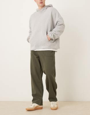 Asos Design Loose Straight Herringbone Pants In Green