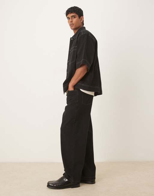 ASOS DESIGN - Sorte og løstsiddende jeans med lige pasform - Del af sæt