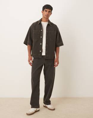 loose straight jeans in brown wash - part of a set