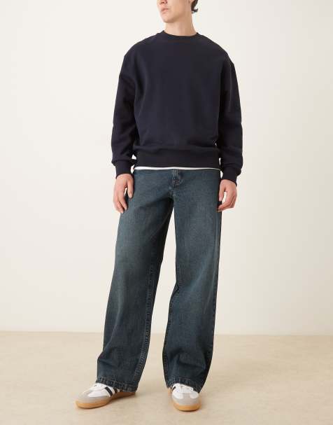 ASOS DESIGN loose straight jeans in dark wash blue - view 1