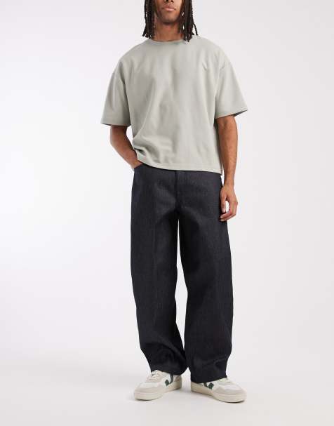 ASOS DESIGN loose straight jeans in indigo with stripe - view 1