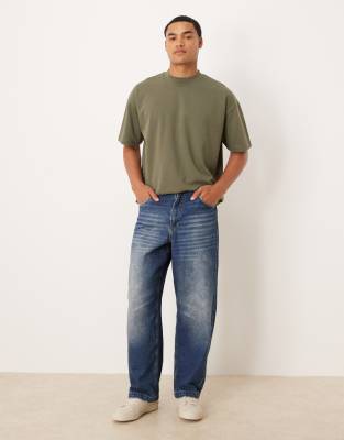 loose straight jeans in midwash blue