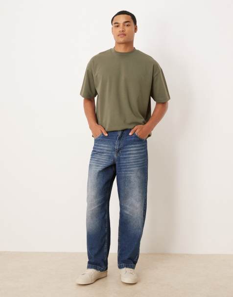 ASOS DESIGN loose straight jeans in midwash blue - view 1