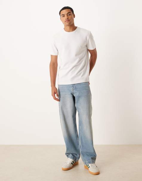 ASOS DESIGN – Loose Straight Jeans in mittelblauer Dirty-Waschung - view 1