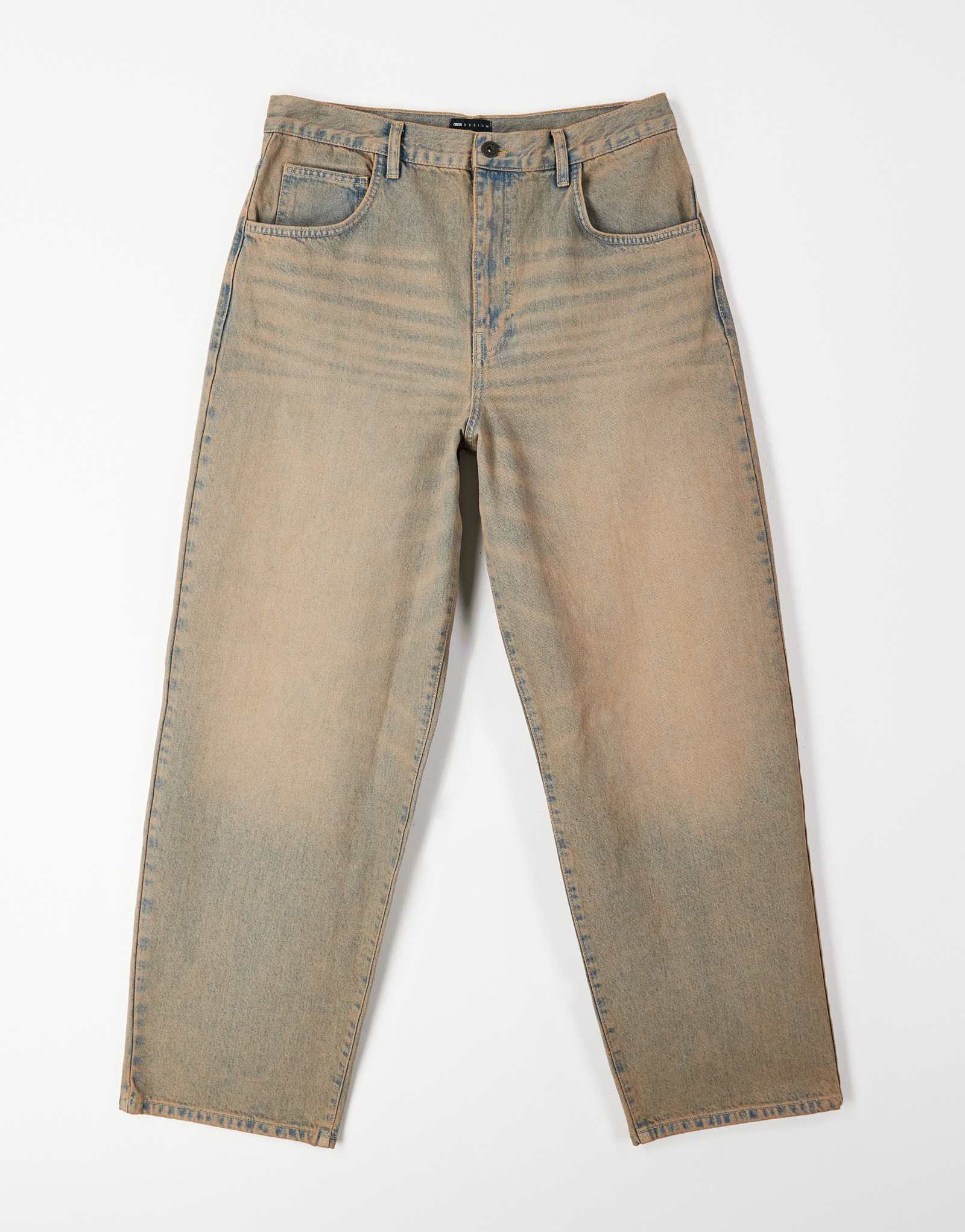 ДИЗАЙНЕРСКИЕ свободные прямые джинсы ASOS в стиранном бежевом цвете