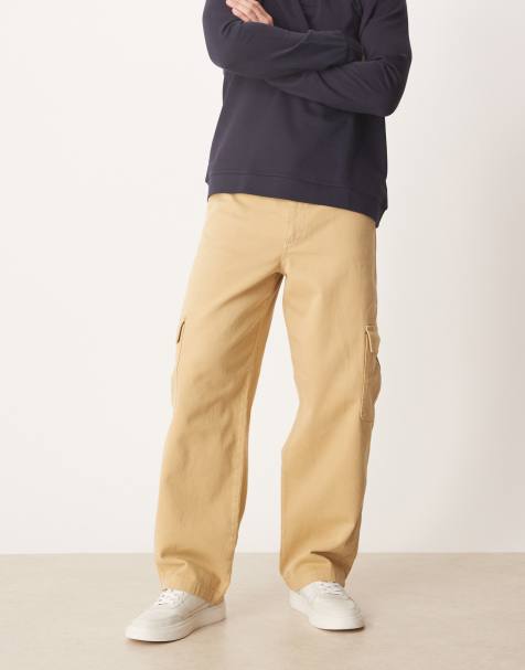 ASOS DESIGN loose straight leg cargo pants in beige - view 1