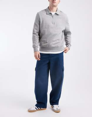Asos Design Loose Straight Leg Cargo Pants In Blue
