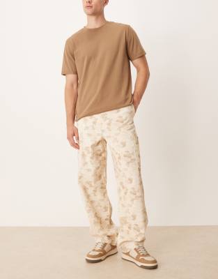 Asos Design Loose Straight Leg Cargo Pants In Neutral