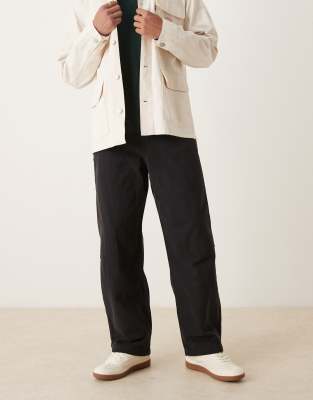 Asos Design Loose Straight Leg Carpenter Pants In Black