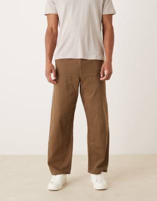Asos Design Loose Straight Leg Carpenter Pants In Brown