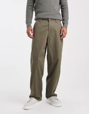 Asos Design Loose Straight Leg Chinos In Green