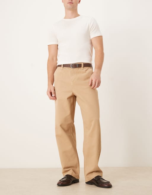 ASOS DESIGN loose straight leg pants in beige