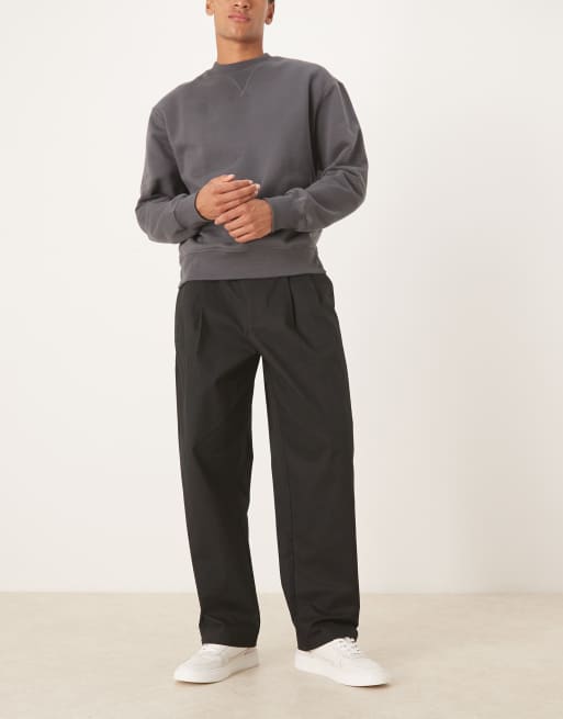 ASOS DESIGN loose straight leg pants in black with belt